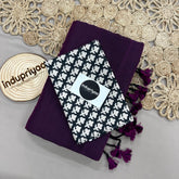 Dark Wine Handloom Khadi Cotton Saree With Black Print Blouse